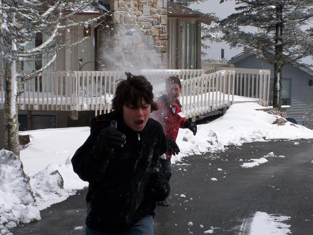 Josh Running From Dustin....Snowball Fighting Time.