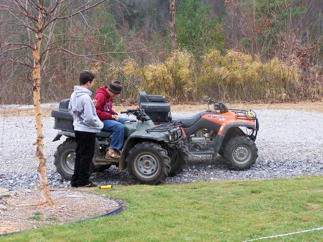 Sunday Morning I Let Everyone Ride The 4-Wheelers, Only Had Two To Ride 3rd Had A Flat Tire. Austin & Daniel Getting Ready