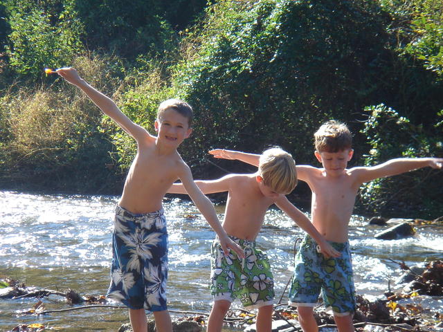 Jake, Blake and Grayson In The Creek. Burrrr...Cold.