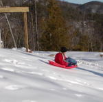 Dustin Sleding Down Side Of House