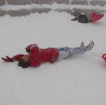 Austin and Josh Crash at End of Sled Run.