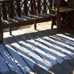 Snow On Back Deck Of Cabin